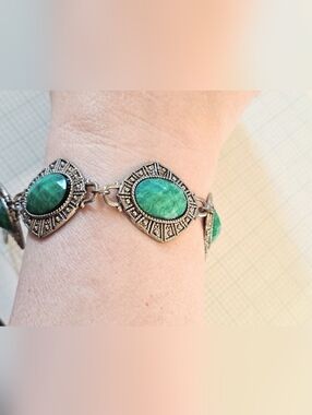 Turquoise Stone Silver-Tone Link Bracelet - Women Jewelry